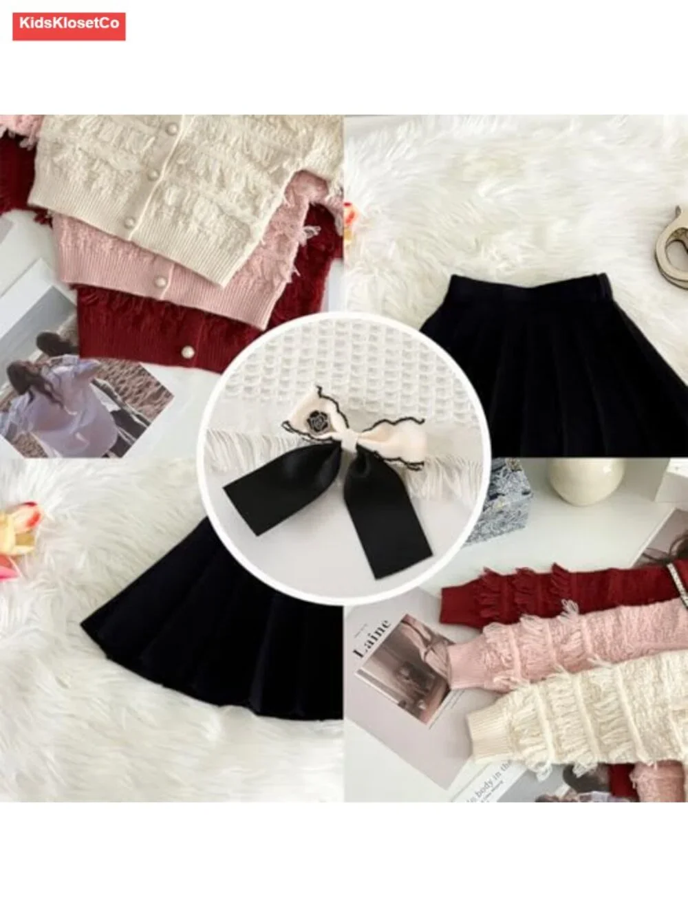 Toddler Girls Sweater Skirt Set Bow-knot Cardigan Cable Knit Button Down